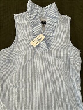 Mud Pie Blue & White Striped Ruffled V-Neck Dress NWT